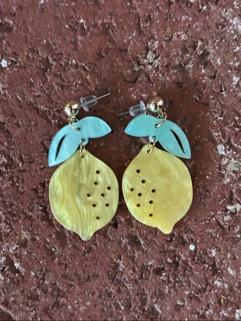 Yellow Lemon Drop Earrings with Mint Leaves - Spring Summer Jewelry
